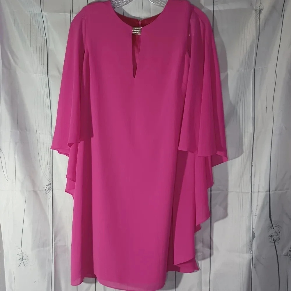 Vince Camuto Hot Pink layered drape chiffon boho flowy Flounce dress size 8